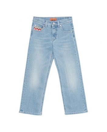 Girls Denim Blue Light Wash Wide-Leg Jeans