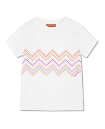 Girls White Organic Cotton Zigzag T-Shirt