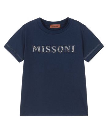 Boys Blue Cotton Tweed Logo T-Shirt