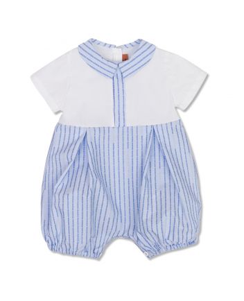 Baby Girls White & Blue Stripes Romper