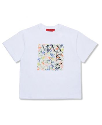 Girls White Floral-Square Cotton T-Shirt