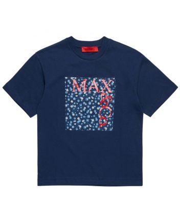 Girls Navy Blue Floral-Square T-Shirt