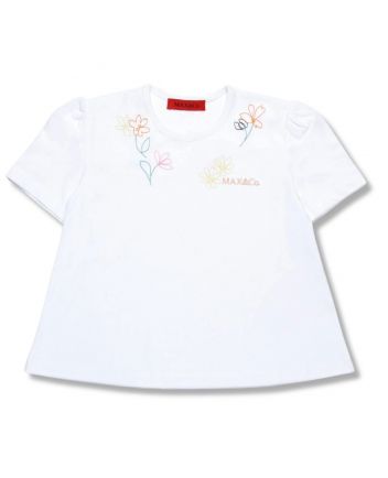 Girls White T-Shirt With Floral Embroidery