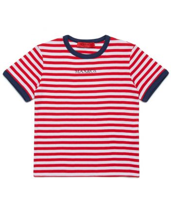 Girls Red Striped T-Shirt With Logo