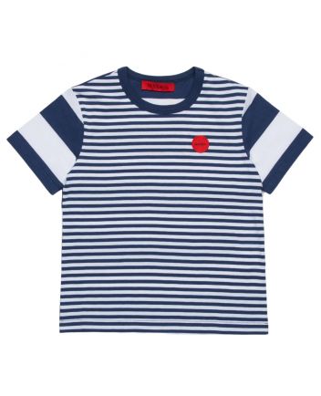 Girls Blue Striped T-Shirt With Logo-Patch