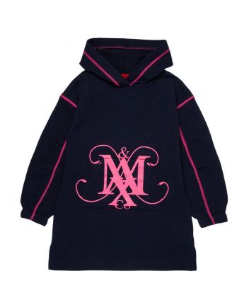 Girls Blue Hooded Logo-Print Dress