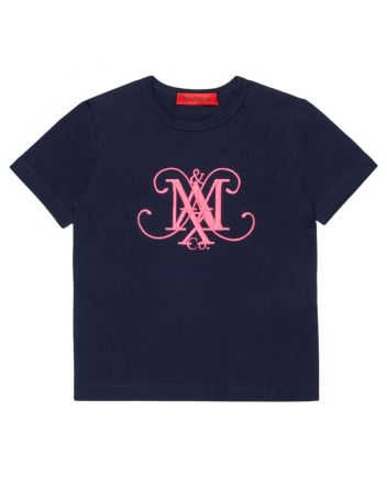 Girls Blue Embroidered-Logo T-Shirt