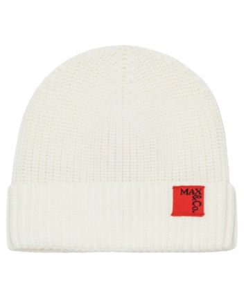 Girls Cream Knitted Logo-Patch Caps