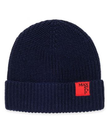 Girls Navy Blue Knitted Logo-Patch Caps