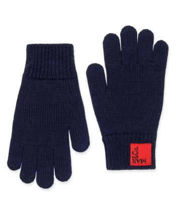 Girls Navy Blue Knitted Logo-Patch Gloves