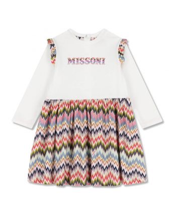 Baby Girls White Chevron-Logo-Print Dress