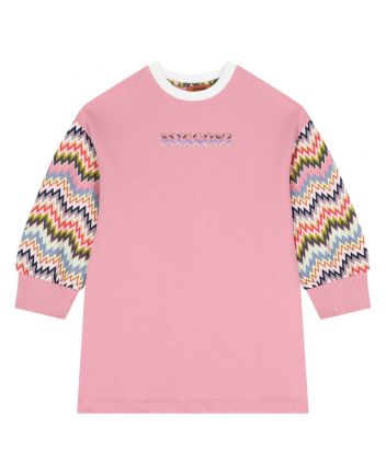 Girls Pink Logo-Print Zig-Zag Dress