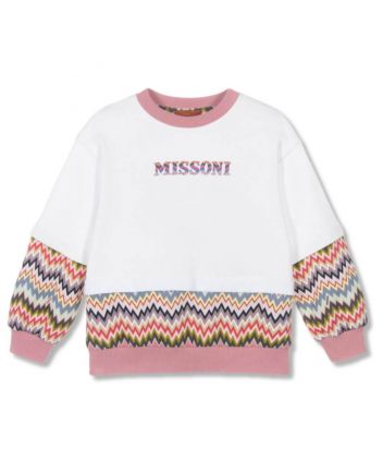Girls White & Pink Zig-Zag Sweatshirt