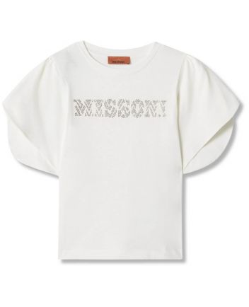 Girls White Rhinestone-Logo Top