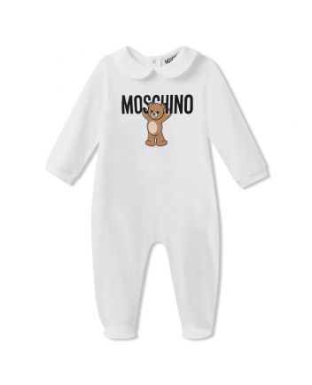 Baby Unisex White Teddy-Print Romper