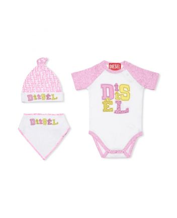 Baby Girls White & Pink Logo-Print Romper ( Set Of 3 )
