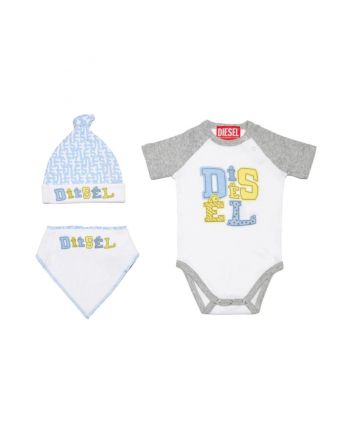 Baby Unisex White & Blue Logo-Print Romper ( Set Of 3 )