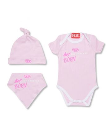 Baby Girls Pink Logo-Print Romper Set Of 3