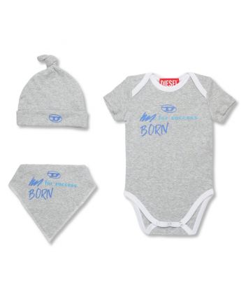 Baby Boys Grey Logo-Print Romper Set Of 3