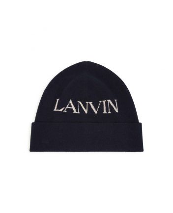 Girls Navy Blue Logo-Print Turn-Up Beanie