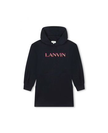 Girls Navy Blue Logo-Applique Hooded Dress