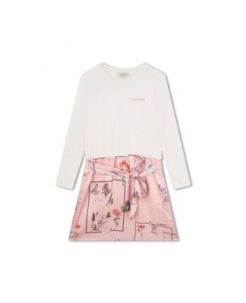 Girls White Botanical-Print A-Line Dress