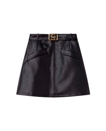 Girls Black Faux Leather Skirt