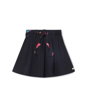 Girls Navy Blue Logo-Print Flared Skirt