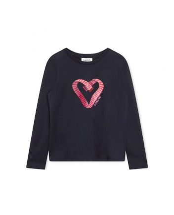Girls Navy Blue Logo Print Full Sleeves T-Shirt