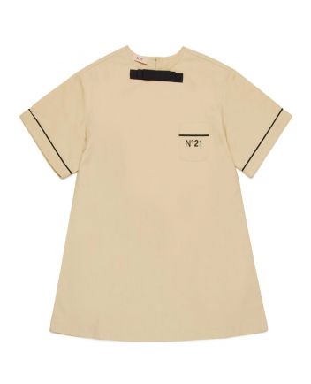 Girls Cream Logo-Print Poplin Dress