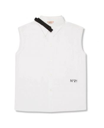 Girls White Sleeveless Shirt with Bow