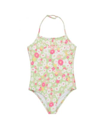 Girls Green Floral One-Piece Swimsuit