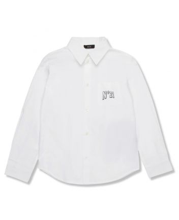 Boys White Logo-Print Cotton Shirt