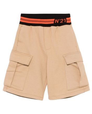 Boys Beige Logo-Print Burmuda Shorts