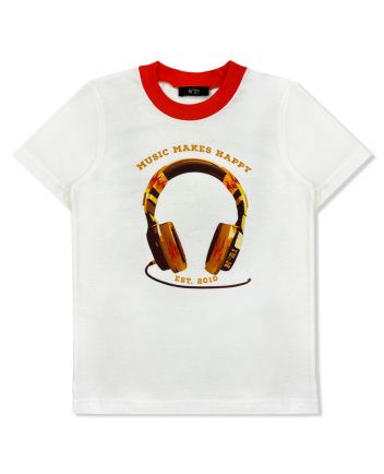 Boys White Graphic-Print Cotton T-Shirt