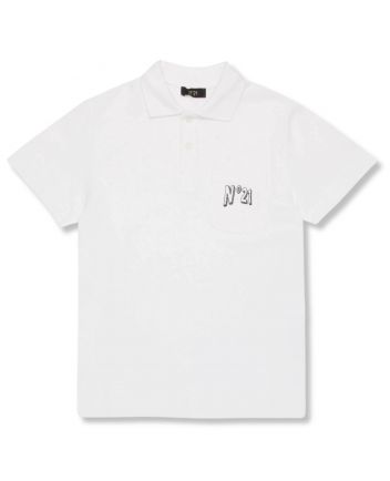 Boys White Logo-Print Polo T-Shirt