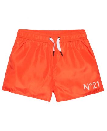 Boys Orange Logo-Print Swim Shorts