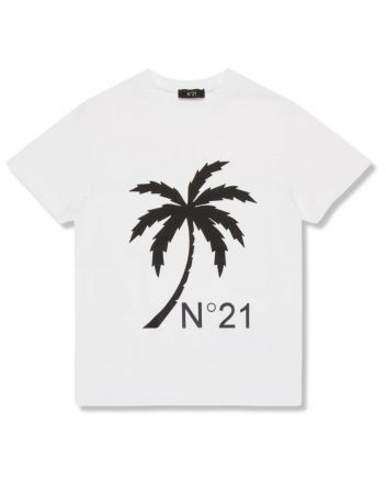 Boys White T-shirt with Palma Print
