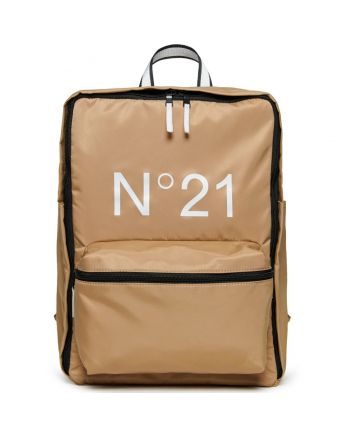 Unisex Beige Logo-Print Backpack