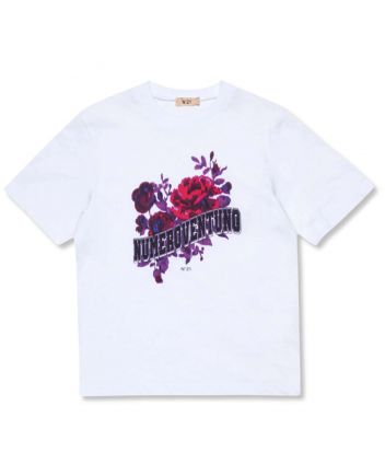 Girls White Flower Print T-shirt