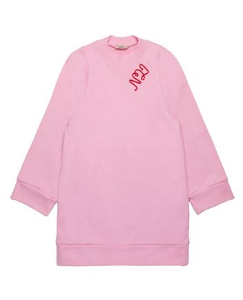 Girls Pink Embroidered Logo-Print Dress
