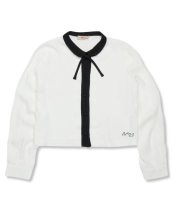 Girls White Bow Patch Logo-Print Top