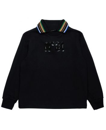 Boys Black Logo-Patch Polo Sweatshirt
