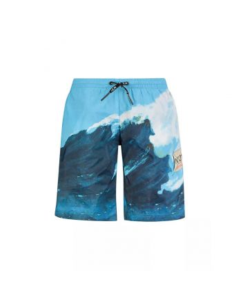 Waves Print Nylon Swim Shorts