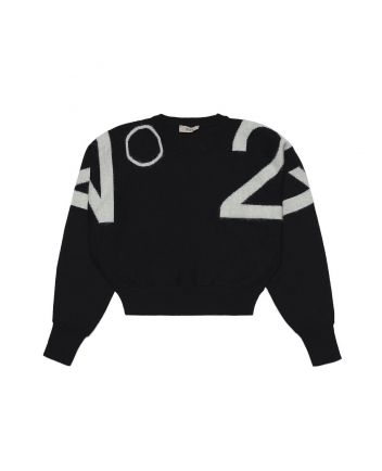 Intarsia Wool Blend Knit Black Sweater For Girl