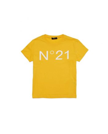 Unisex Yellow Logo-Print Half Sleeves T-Shirt