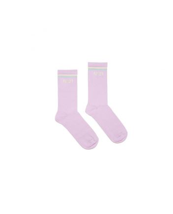 Pink Cotton Blend Socks With Stripes And Logo