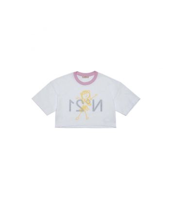 White Cropped T-Shirt In Jersey With Reverse Logo