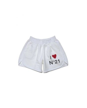 White Fleece Shorts With I Love N21 Logo