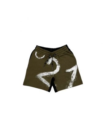 Two-Tone Green And Black Shorts With Vintage Effect Logo